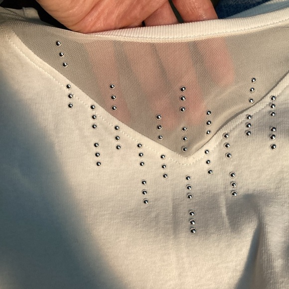 Rafaella white three quarter length sleeves. Beads and mesh section on front. - Picture 5 of 6